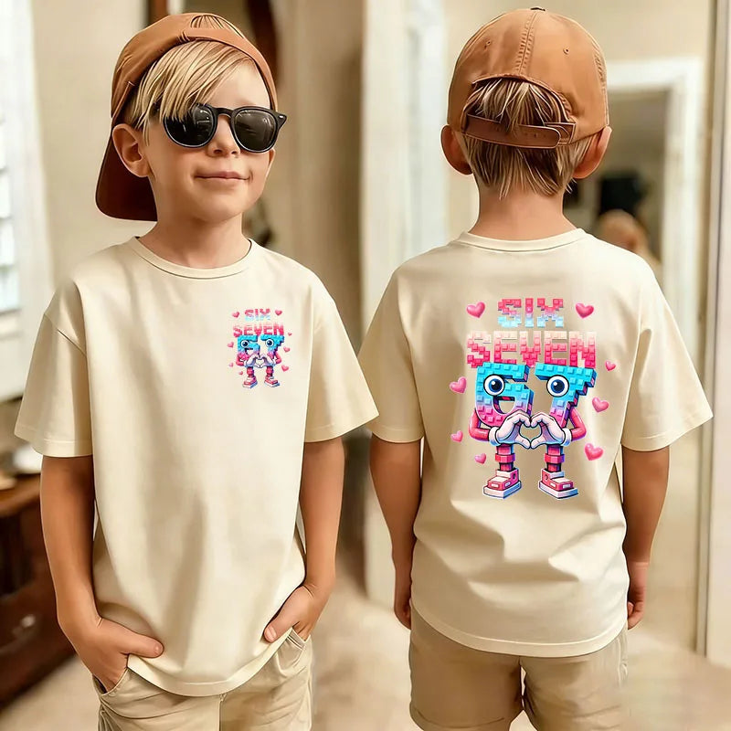 Cute Funny Six Seven Italian Brainrot 67 Number Graphic Print T-Shirt Boy/Girl Summer Short Sleeved Kids Tshirt Top Fan Gifts
