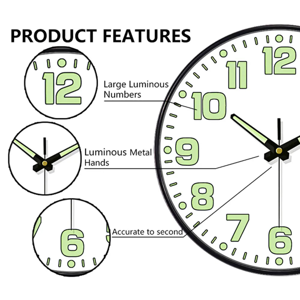 1 PC Luminous Wall Clock Light In Dark Night Digital Quartz Movement Bedrooms Living Room Study Loudspeaker Mute Clock