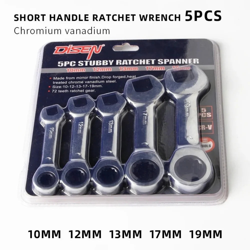 Short Handle Adjustable Head Ratchet Wrench Labor-Saving Dual-Purpose Auto Repair Hardware Tool For Nuts Bolts Fastening Work