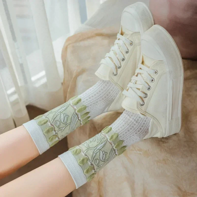 Butterfly Woman Socks Fashion Summer Ultra-thin Transparent Crystal Silk Socks Vintage Harajuku Sexy Lace Mesh Crew Socks