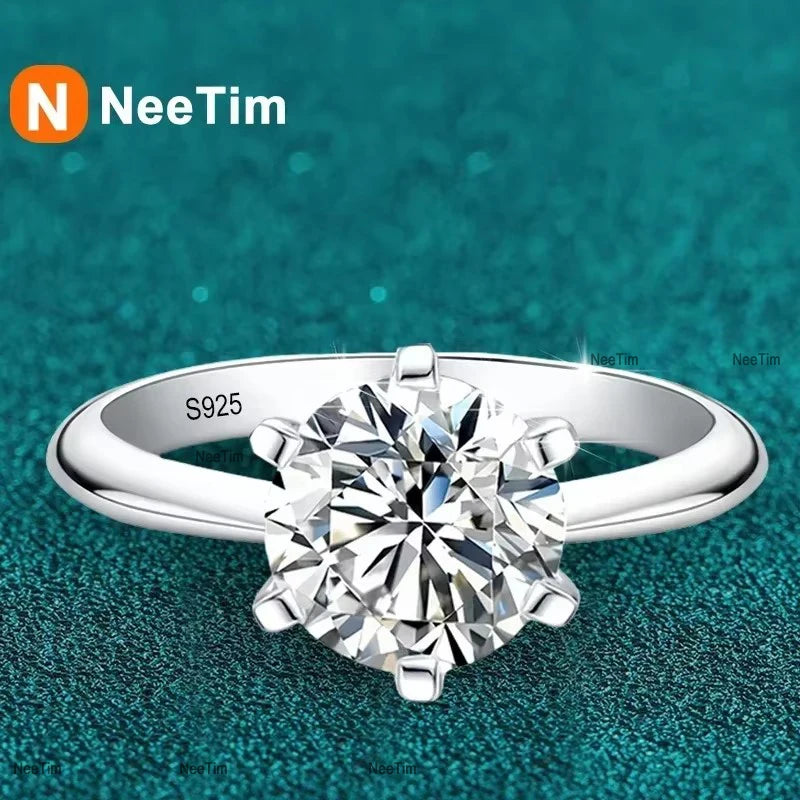 NeeTim 1-5CT Moissanite Ring Lab Diamond Solitaire Ring for Women S925 Silver Engagement Party Wedding Band Jewelry Certified