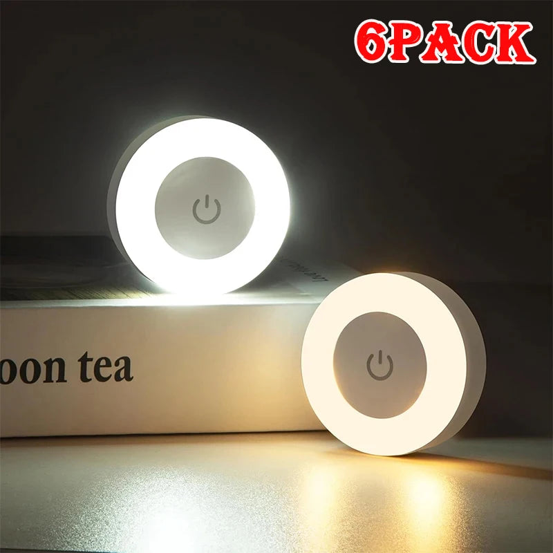 1-6Pcs Energy Saving LED Night Lights Touch Sensor 3 Color Dimmable Wall Night Lamp USB Rechargeable Magnetic Room Aisle Bedroom