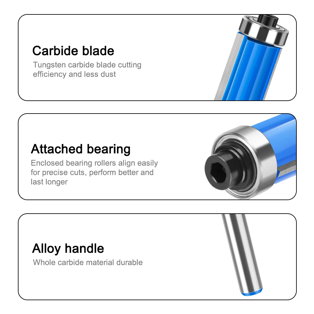 8mm Shank Flush Trim Router Bit With Bearing Double Flute Woodworking Milling Cutter For Trimming And Grooving Work