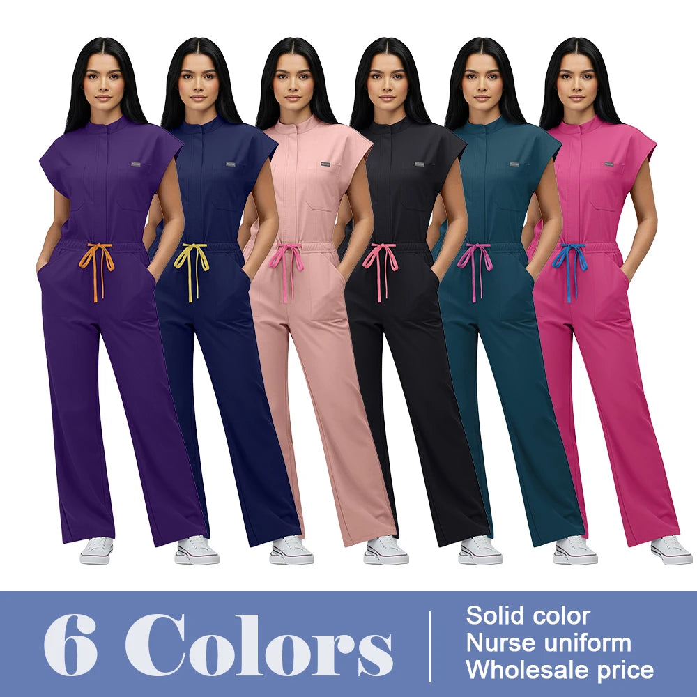 Nurse Jumpsuit Women Spandex Elastic Soft Nursing Scrub Uniforms Sets Female Healthcare Pet Beauty Veterinary Uniform Work Wear