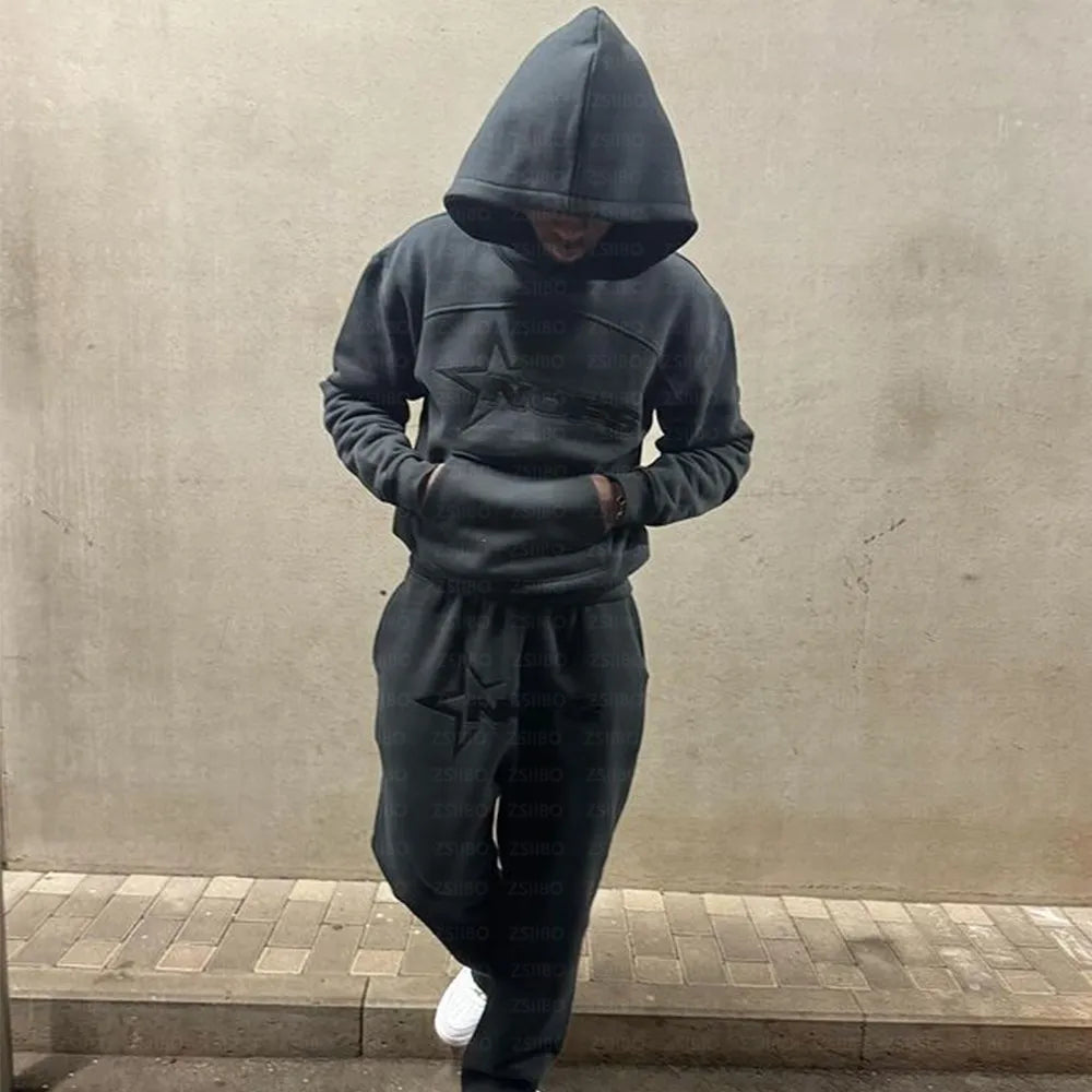 Hoodies Men Y2k Hip Hop letter Graphic Print Hooded Sweatshirt Punk Rock Oversized Pullovers Baggy Sweatpants Suits