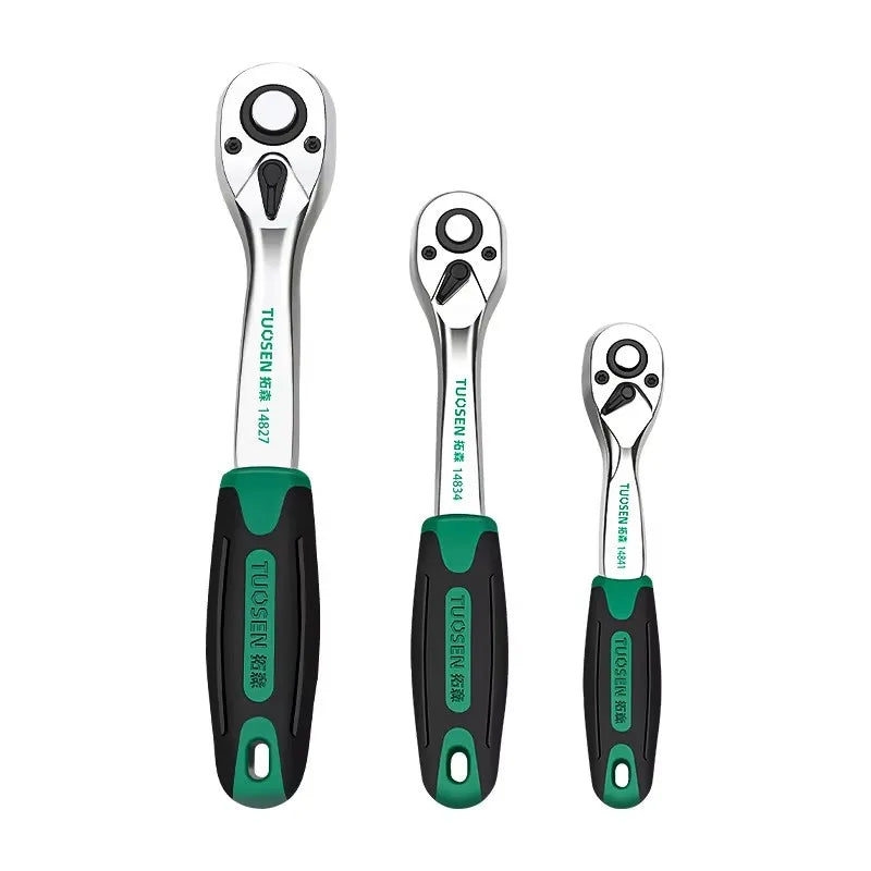 3-Piece Ratcheting Socket Wrench Set (S/M/L), 72-Tooth Quick Release Flex Head for Automotive Repair & Mechanical Work