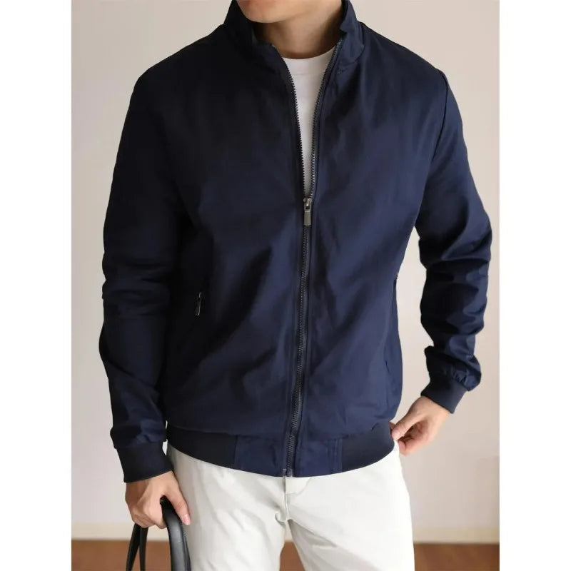 Men's American Retro Harrington Jacket Waterproof Stand Collar Casual Business Coat Spring Autumn Daily Outerwear