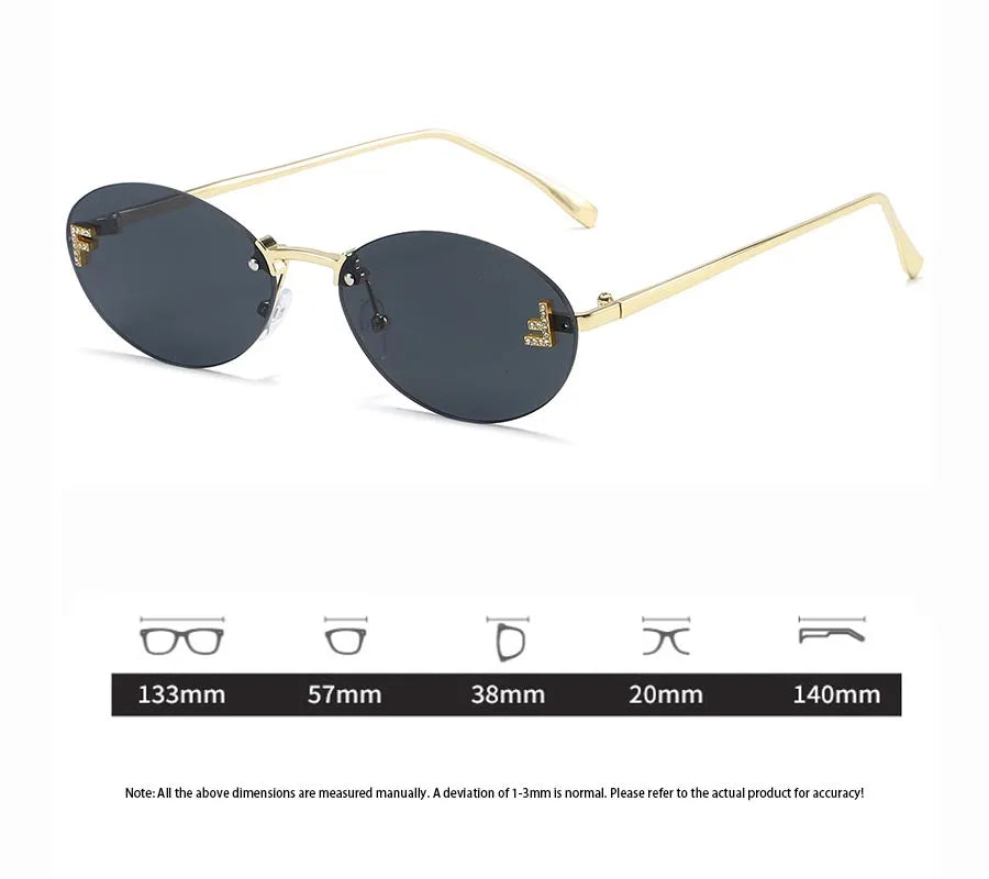 Fashion Oval Frameless Sunglasses Women Sparkling Rhinestone F Design Luxury Sun Glasses Girls shopping travelling eyeglasses