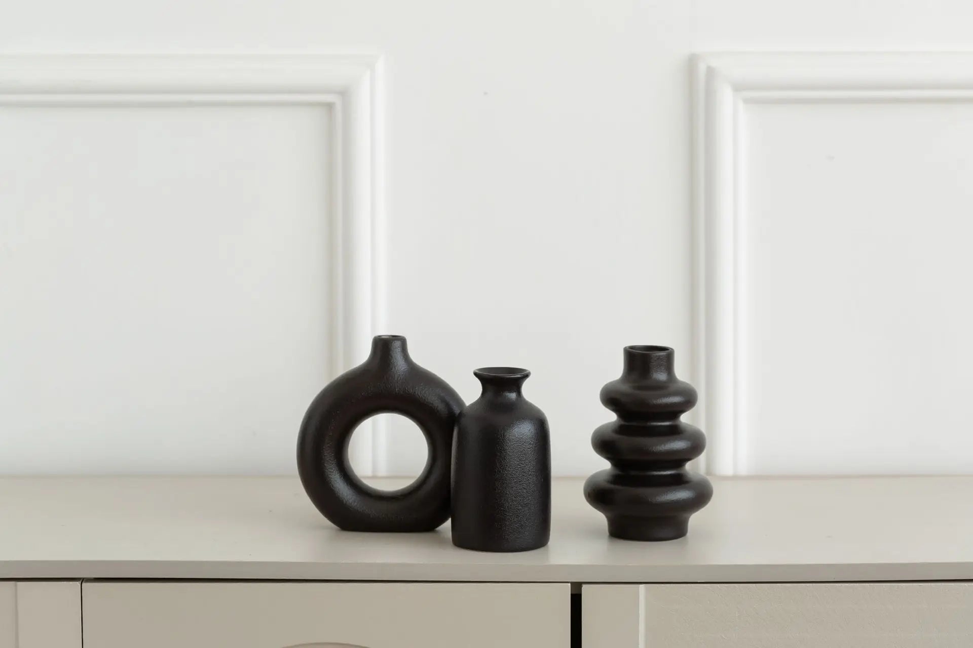 Set of 3 White Ceramic Bohemian Vase Set, Creative home decoration vase ornaments, Wedding home living room Bedroom decoration