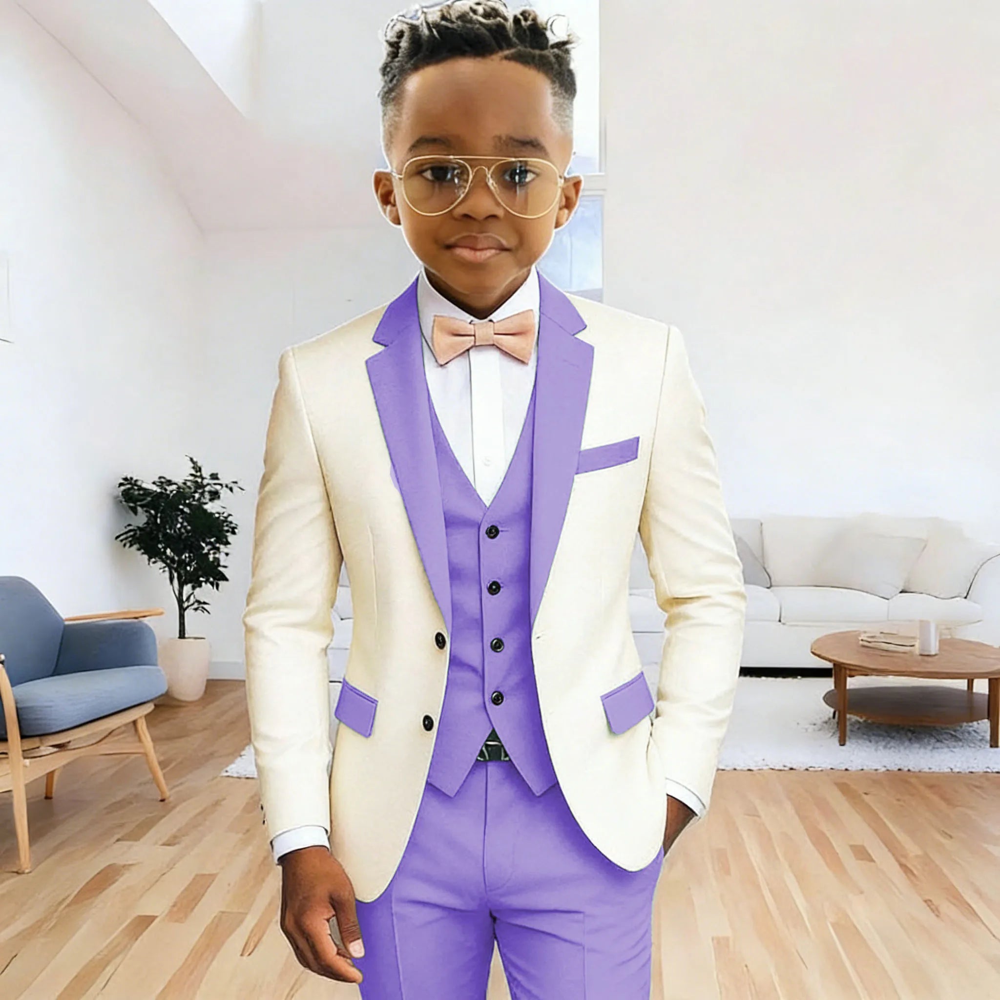 Ivory Boy's Suit Formal Set 3-Pieces (Jacket+vest+pants) Notched Lapel Kids Tuxedos 2-16 Year Old Wedding Prom Party