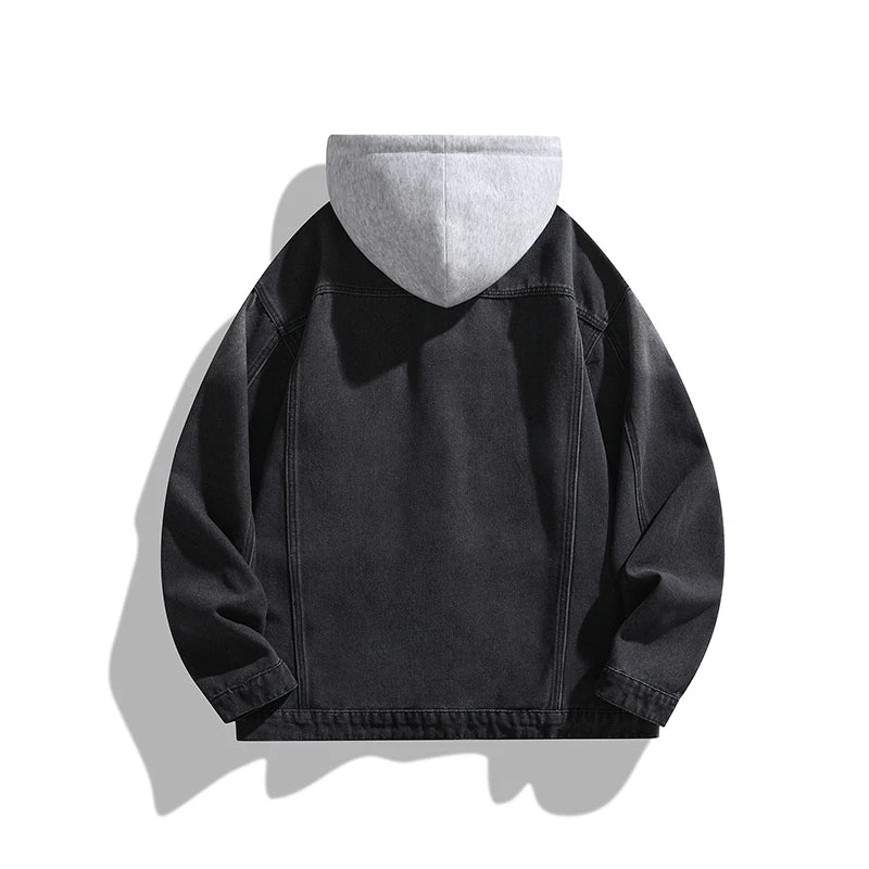 Spring Autumn Men's Loose Streetwear Hooded Denim Jacket Fashion Casual Turn Down Collar Jean Outerwear Hat Detachable Coat Man