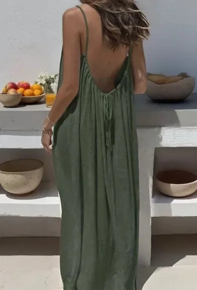 Ladies Sleeveless Strap H-Line Long Gown Loose Comfortable Polyester Casual Nightwear Home Clothing