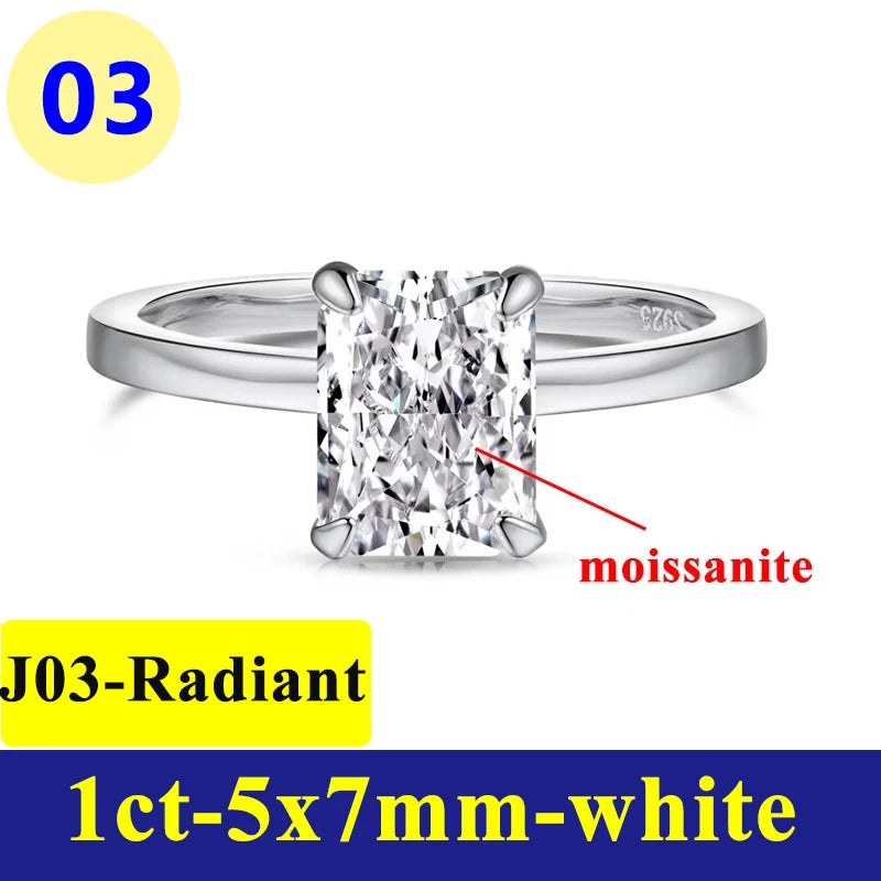 1-3CT Moissanite D Color VVS Diamond Women's Oval Radiant Ring S925 Silver Ring Plated White Gold Jewelry Rings for Women