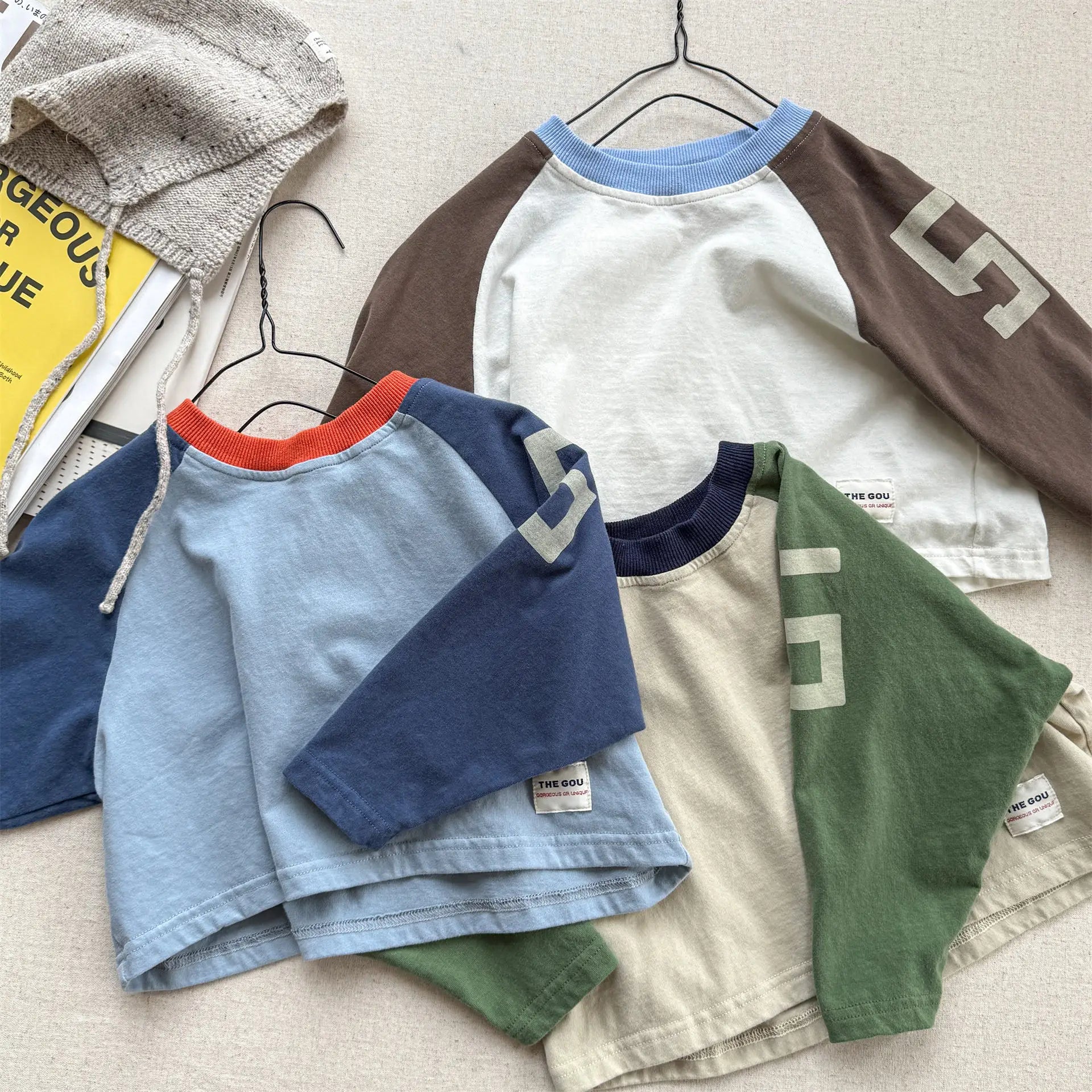 Kids Girls Top Shirts Clothes 2026 Korean autumn 1-6Y Boys Color Block Loose Fit Long Sleeve Tee Fashion Children Clothing