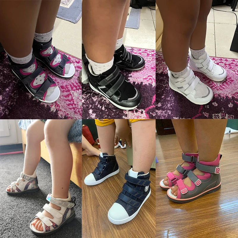 Princepard Orthopedic Kid Sneakers White Color Back to School Children's Casual Shoes for Girls Boys with High Top Arch Support