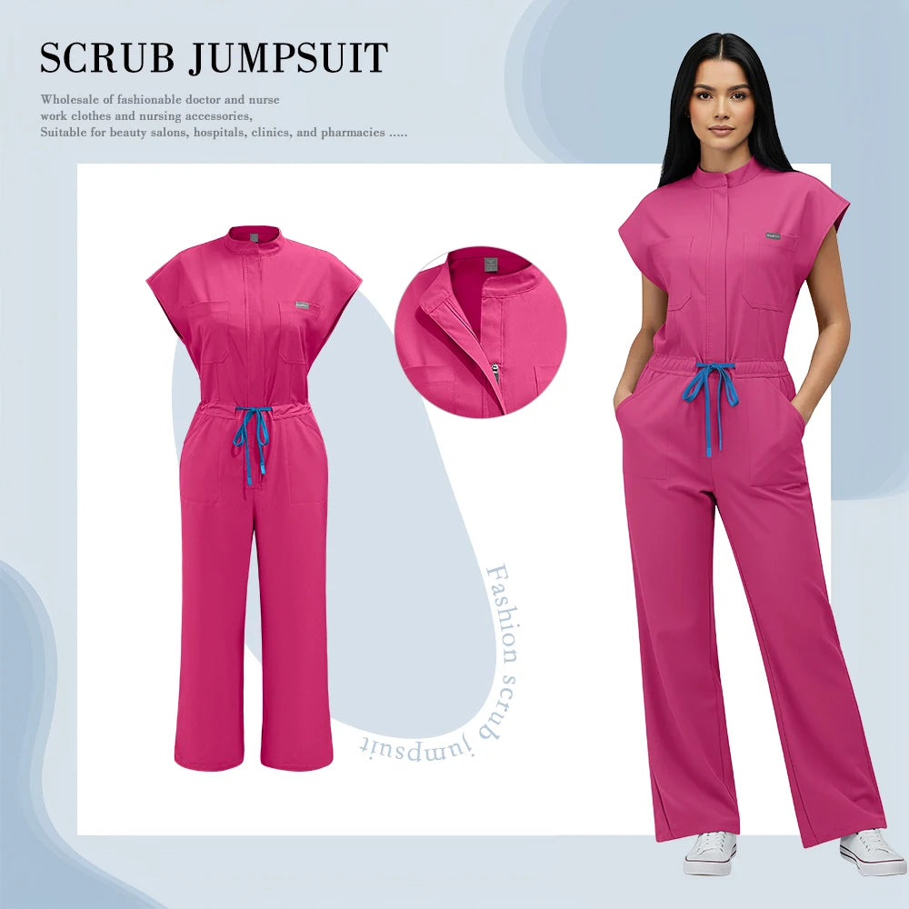 Nurse Jumpsuit Women Spandex Elastic Soft Nursing Scrub Uniforms Sets Female Healthcare Pet Beauty Veterinary Uniform Work Wear