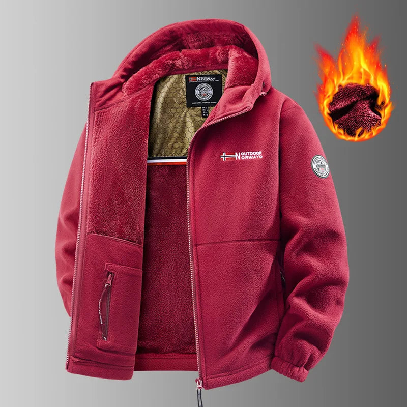 New Men's Autumn and Winter Fleece Fashion Graphenewarm Hooded Jacket Outdoor Hiking Sports with Thick Fleece Cardigan Jacket