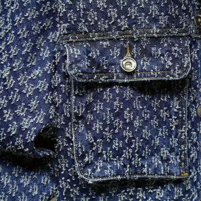 Fashion High-end Jacquard Design Men's Clothing Retro Streetwear Stylish and Casual Single Breasted Vintage Denim Jacket for Men