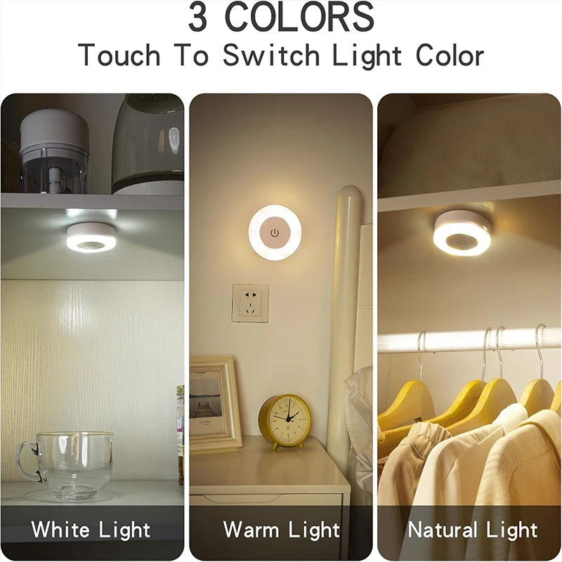 1-6Pcs Energy Saving LED Night Lights Touch Sensor 3 Color Dimmable Wall Night Lamp USB Rechargeable Magnetic Room Aisle Bedroom