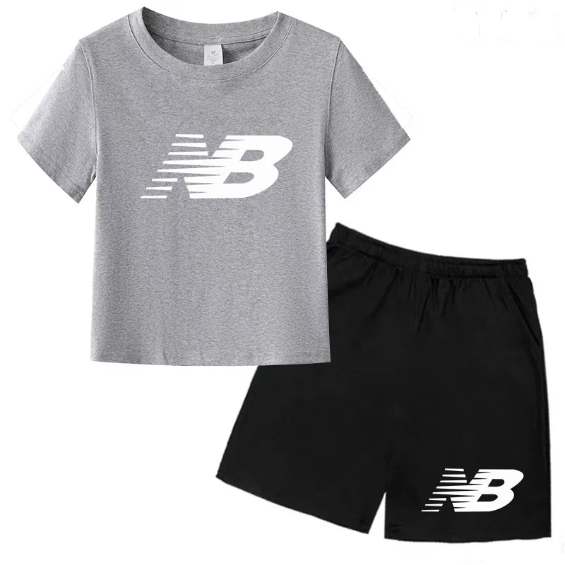 Children's Sports White T-shirts Short-sleeved Shirts and Shorts Sets for Boys Girls Clothing Suitable for Children Aged 3 to13