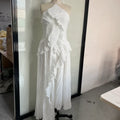 Gown Neck Strap Irregular Long Dress For Women Ruffle High Waist Backless Dress