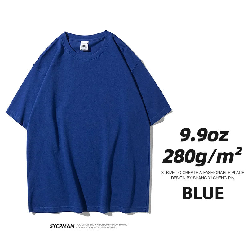 Oversized T-Shirt 9.9oz 280 Grams Heavy High Quality Short Sleeve Cotton Tee Solid Color Unisex Streetwear