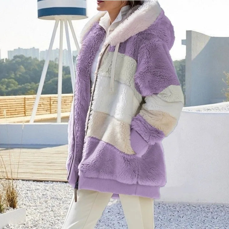 Women Oversized Plush Hoodie Coat Winter Outerwear Jacket With Pockets
