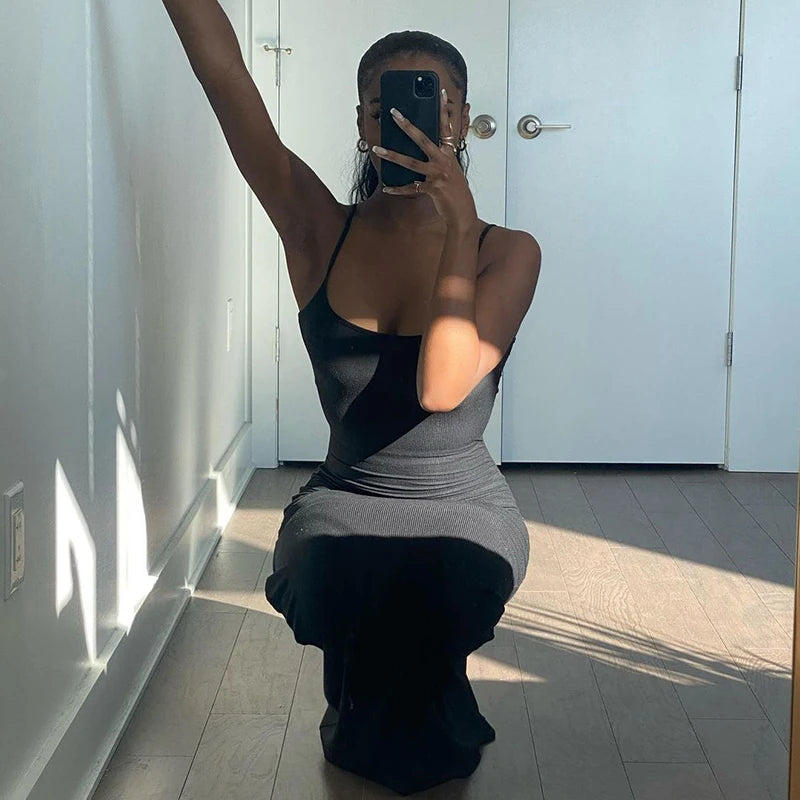Elegant Black Bodycon Maxi Dress Women Sleeveless Backless Summer 2024 Party