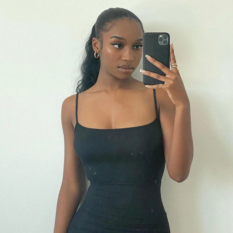 Elegant Black Bodycon Maxi Dress Women Sleeveless Backless Summer 2024 Party