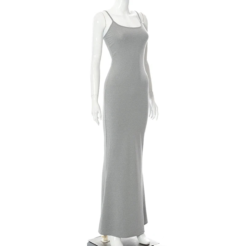 Elegant Black Bodycon Maxi Dress Women Sleeveless Backless Summer 2024 Party