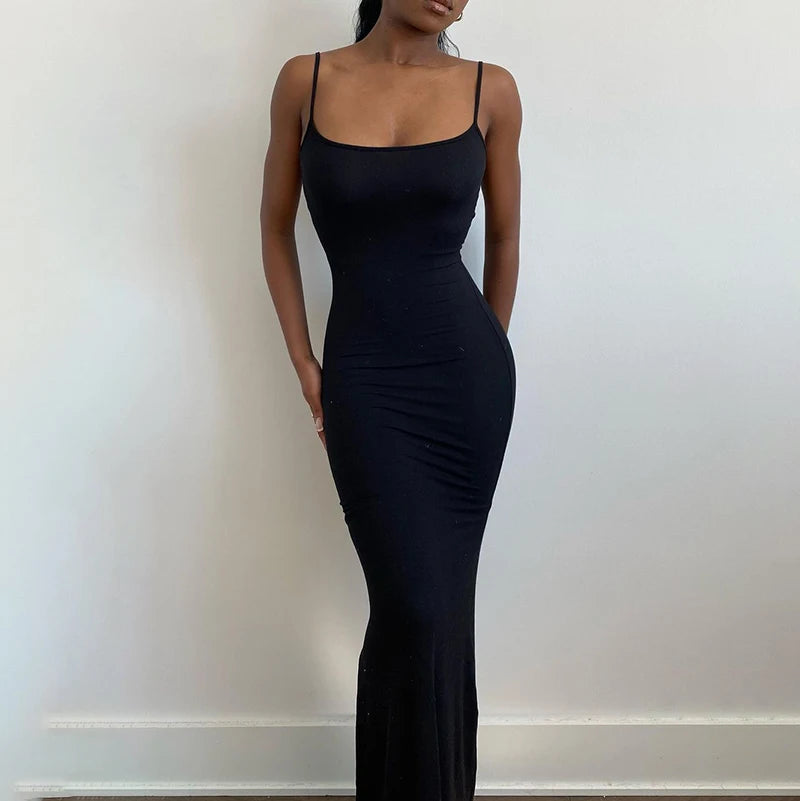 Elegant Black Bodycon Maxi Dress Women Sleeveless Backless Summer 2024 Party