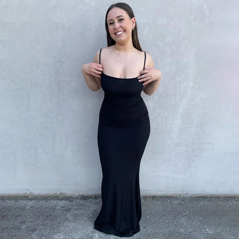 Elegant Black Bodycon Maxi Dress Women Sleeveless Backless Summer 2024 Party
