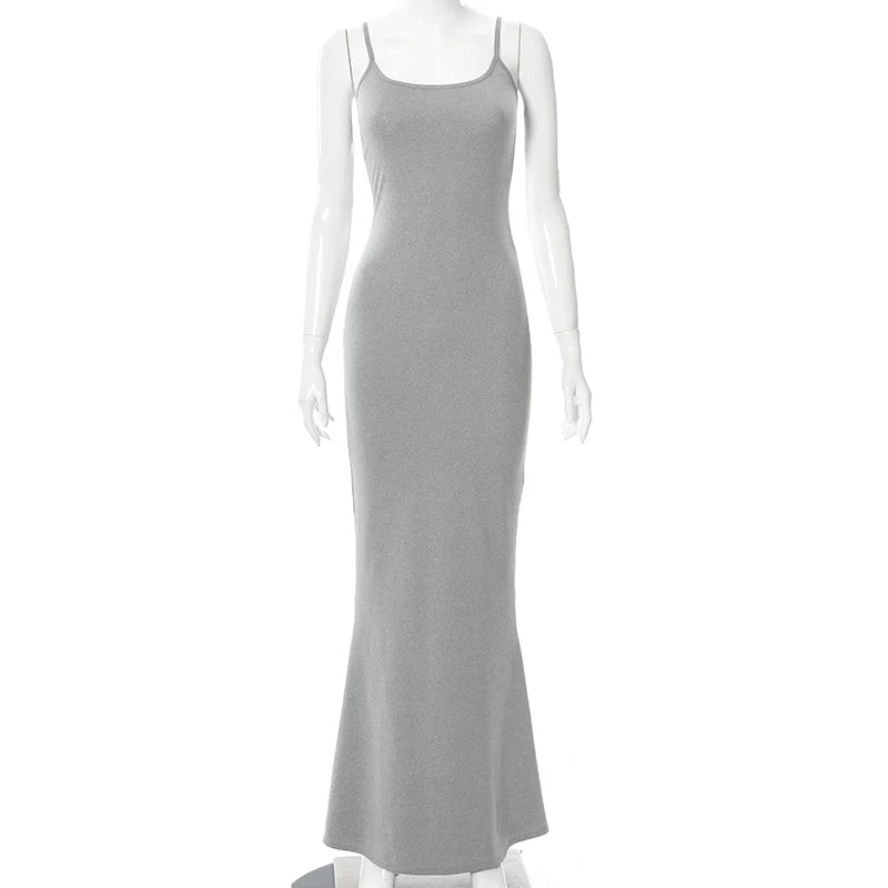 Elegant Black Bodycon Maxi Dress Women Sleeveless Backless Summer 2024 Party