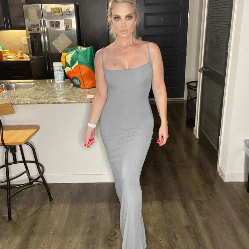 Elegant Black Bodycon Maxi Dress Women Sleeveless Backless Summer 2024 Party