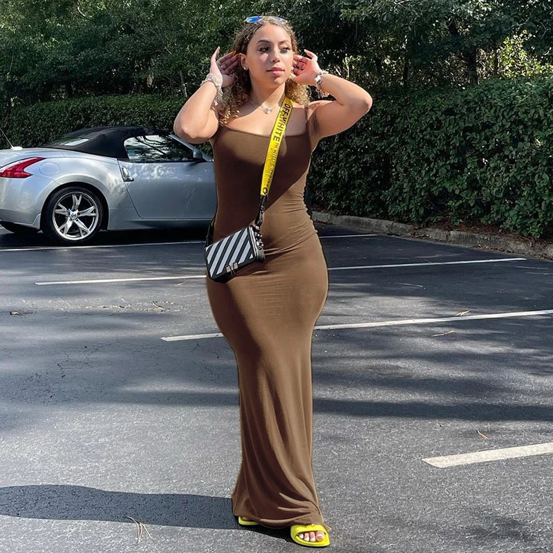 Elegant Black Bodycon Maxi Dress Women Sleeveless Backless Summer 2024 Party