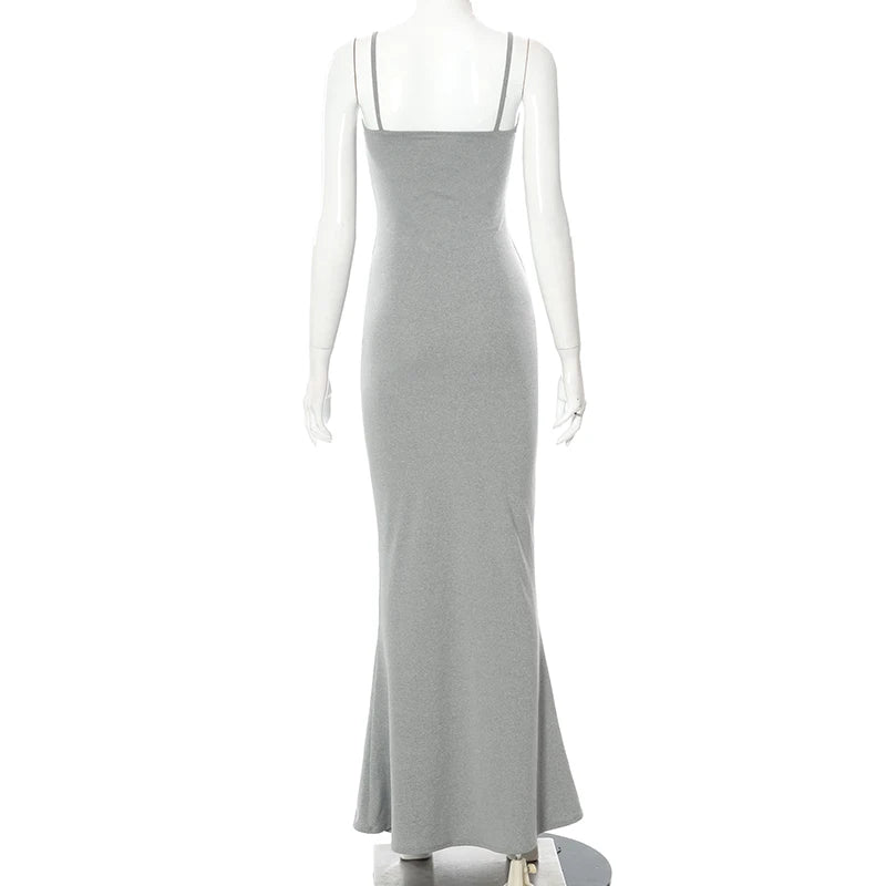 Elegant Black Bodycon Maxi Dress Women Sleeveless Backless Summer 2024 Party