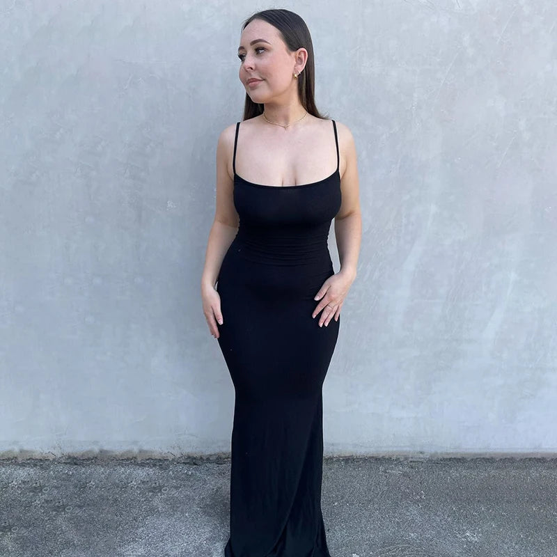 Elegant Black Bodycon Maxi Dress Women Sleeveless Backless Summer 2024 Party