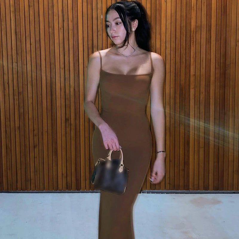 Elegant Black Bodycon Maxi Dress Women Sleeveless Backless Summer 2024 Party